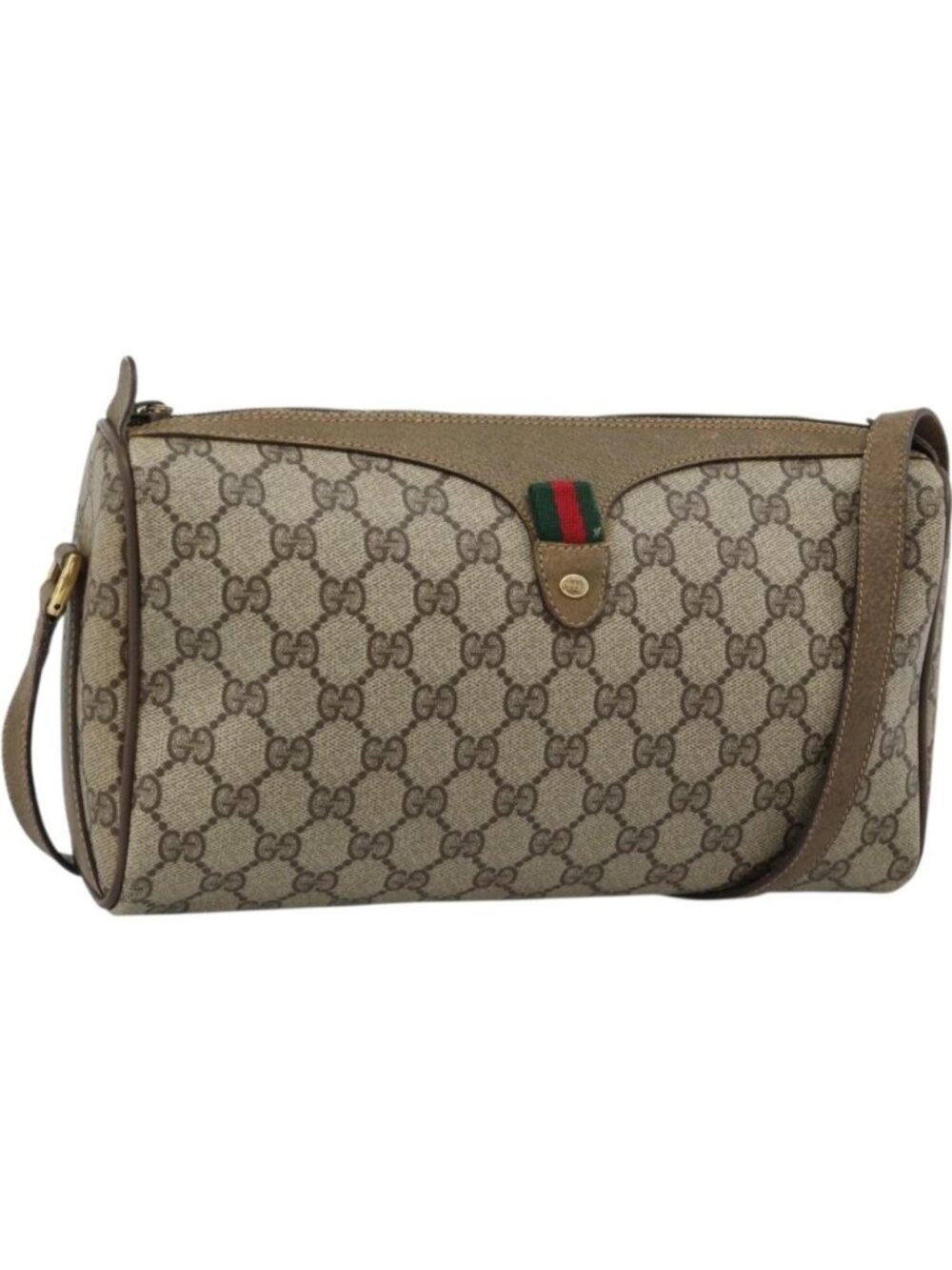 GUCCI GG Supreme Shoulder Bag PVC Beige Gold